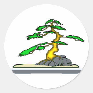 Root Over Rock Bonsai Old in Grey Tray Classic Round Sticker
