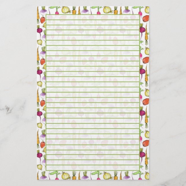Root Vegetables Drawing Garden Lined Stationery (Front)