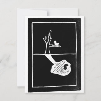 Rooted Elsewhere - bird shadow linocut RSVP Card