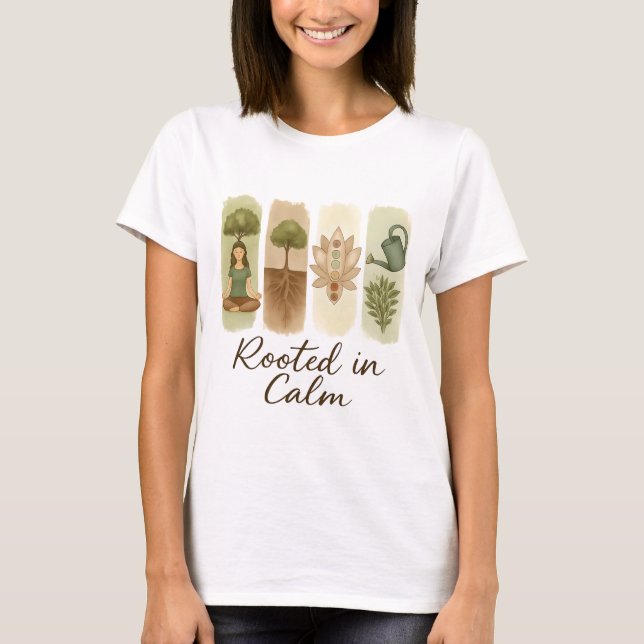 Rooted in Calm Chakra Tree Art T-Shirt (Front)