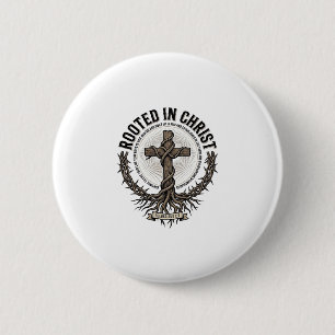 Rooted in Christ Cross Vintage Engraving Christian 6 Cm Round Badge