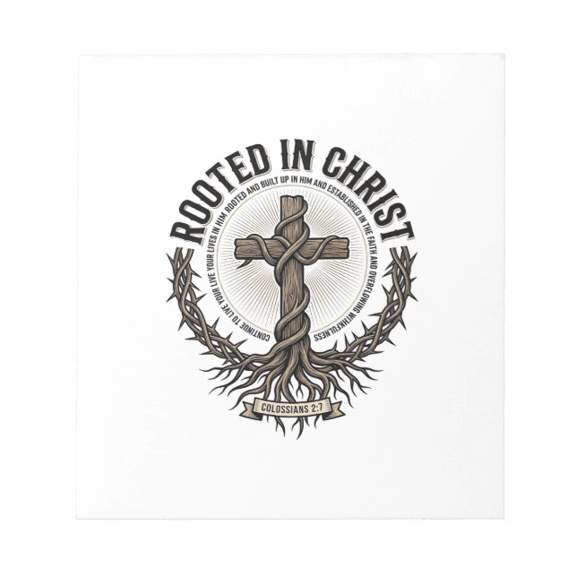 Rooted in Christ Cross Vintage Engraving Christian Notepad (Front)