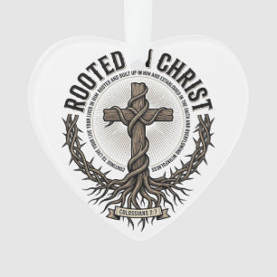 Rooted in Christ Cross Vintage Engraving Christian Ornament
