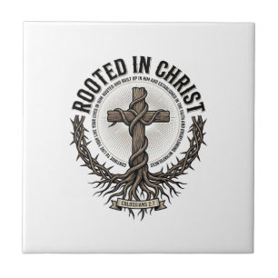 Rooted in Christ Cross Vintage Engraving Christian Tile