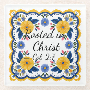 Rooted in Christ Floral Scripture Coaster