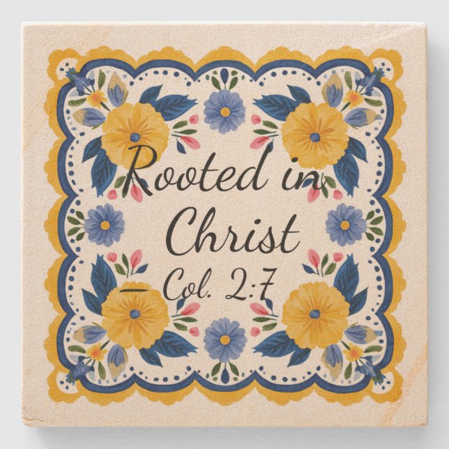 Rooted in Christ Floral Scripture Coaster (Front)