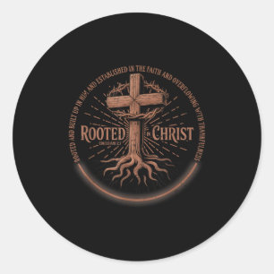 Rooted In Christ Tee, Jesus Tee, Vintage Cross Chr Classic Round Sticker