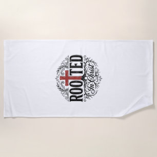 Rooted in Christ Vintage Christian Cross Design_1 Beach Towel