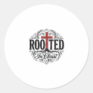 Rooted in Christ Vintage Christian Cross Design_1 Classic Round Sticker