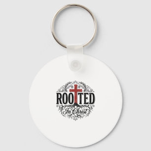 Rooted in Christ Vintage Christian Cross Design_1 Key Ring