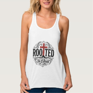 Rooted in Christ Vintage Christian Cross Design_1 Singlet