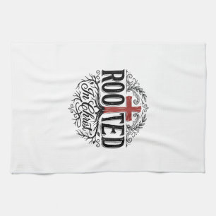 Rooted in Christ Vintage Christian Cross Design_1 Tea Towel