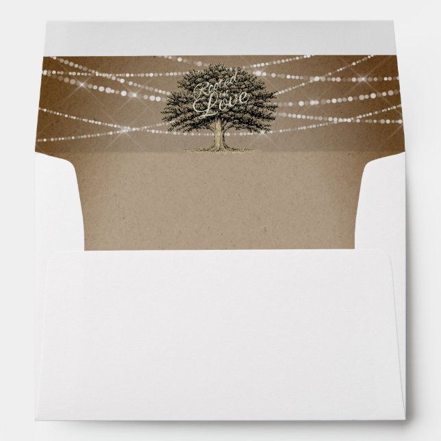 Rooted in Love Rustic Tree & Light Wedding  Envelope (Back (Bottom))