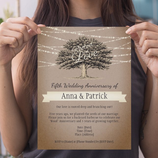 Rooted in Love Rustic Tree Lights 5th Anniversary Invitation (Creator Uploaded)