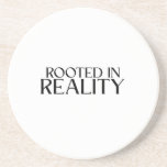 Rooted In Reality Minimalist Typewriter  Coaster<br><div class="desc">Protect your surface and your sanity. Sandstone coaster with high-contrast typewriter typography to keep your workspace clean and grounded.</div>