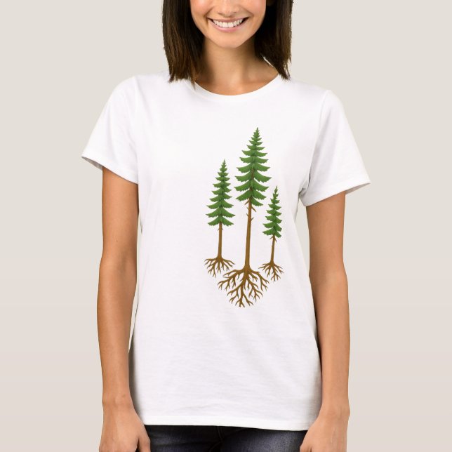 Rooted in Strength – Three Evergreen Trees T-Shirt (Front)