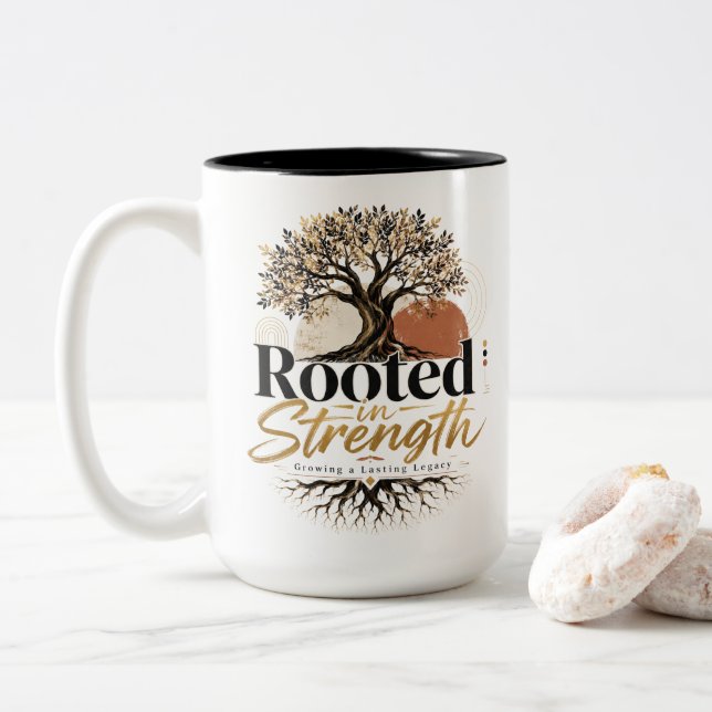 Rooted in Strength Two-Tone Coffee Mug (With Donut)