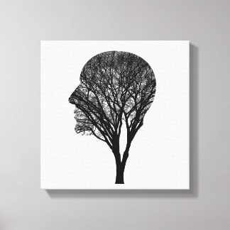 Rooted Mind – Human Profile Tree Silhouette Art Canvas Print