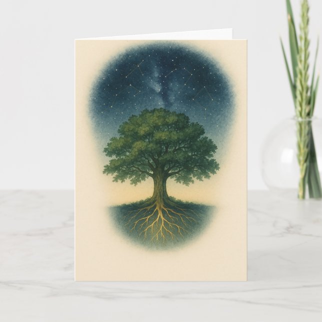 Rooted & Rising Family Tree Constellation Holiday Card (Front)