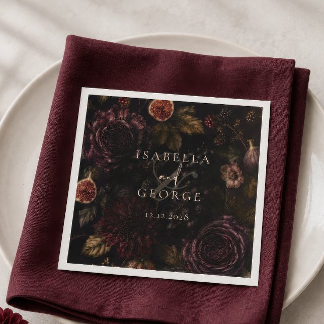 Rooted Romance Dark Botanical Wedding Napkin (Creator Uploaded)
