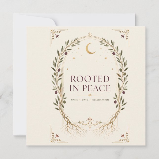 Rooted Romance Plum Olive Personalised Wedding Fav Invitation (Front)