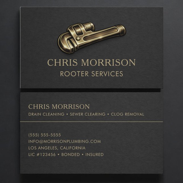 Rooter Services Wrench Professional Business Card (Creator Uploaded)