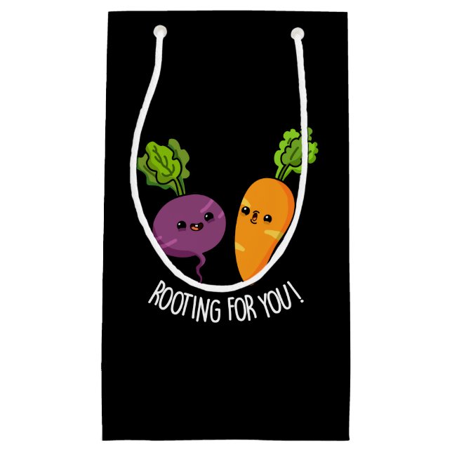 Rooting For You Funny Veggie Pun Dark BG Small Gift Bag (Front)
