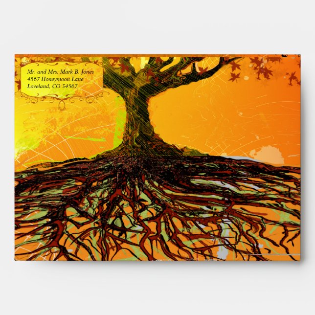 Roots of Love Fall Tree Wedding Envelopes (Front)