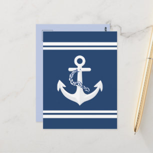 Rope & Anchor Nautical Symbol White Navy Blue Postcard