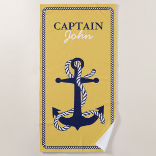 Rope and Anchor Navy Captain ID402 Beach Towel