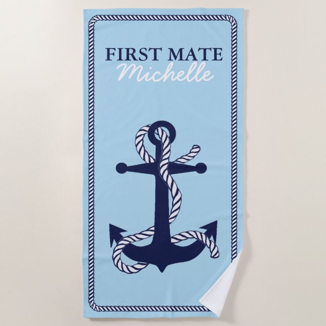 Rope and Anchor Navy First Mate ID402 Beach Towel (Front)