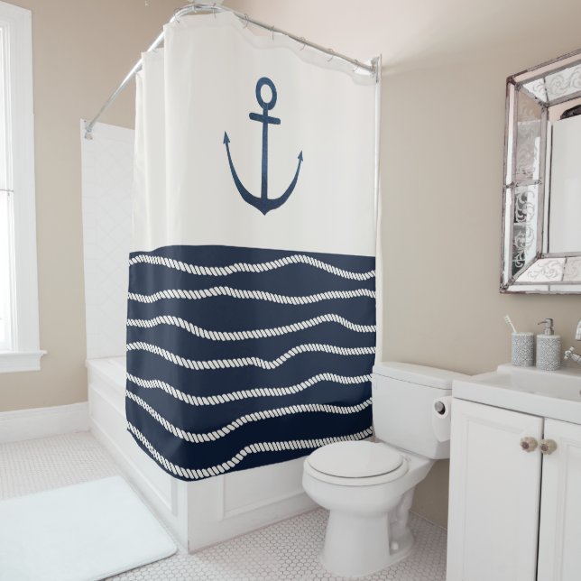 Rope and Anchor Pattern Shower Curtain (In Situ)