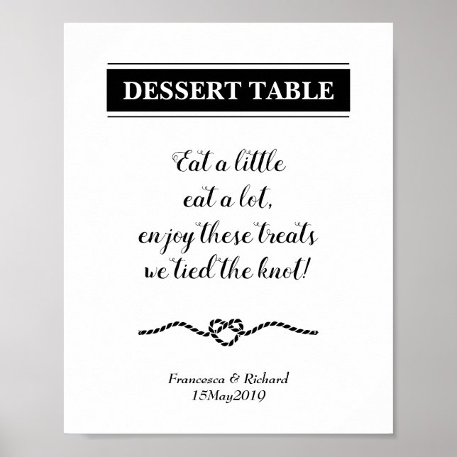 Rope Heart Nautical Wedding Dessert Table Sign (Front)