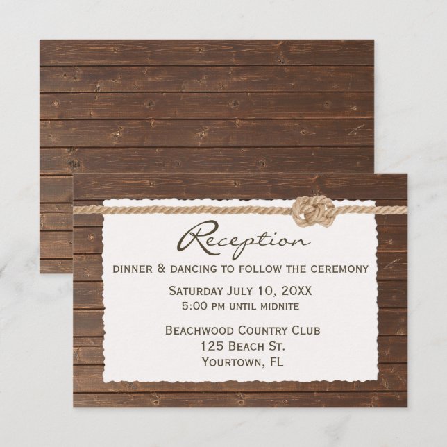 Rope Knot On Wood Wedding Reception RSVP Card (Front/Back)