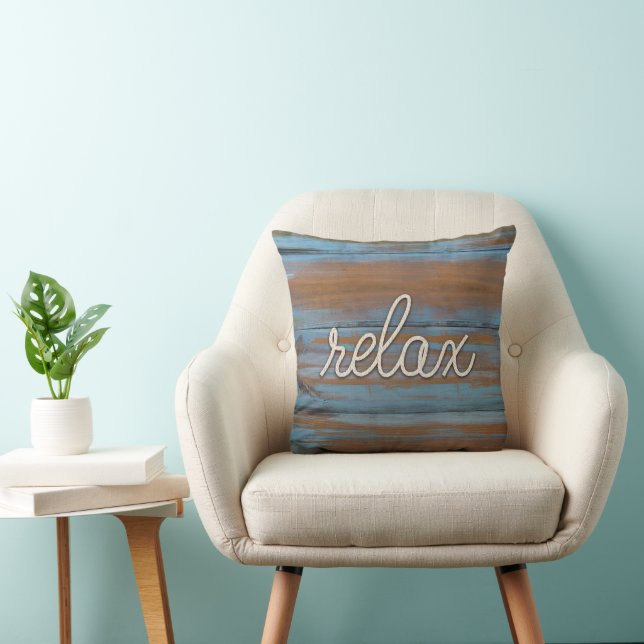 rope "relax" text on wood cushion (Chair)