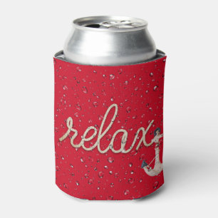 Rope Relax Text with Anchor Can Cooler