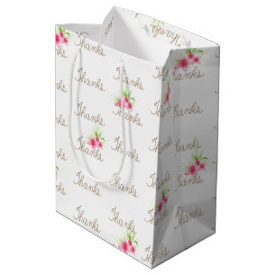 Rope Thanks Text with Pink Flowers Medium Gift Bag