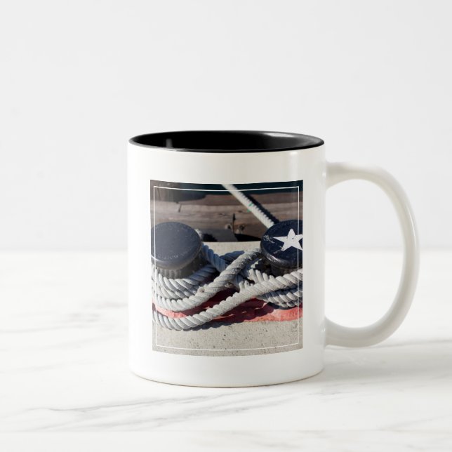Rope Tied To Two Bollards Two-Tone Coffee Mug (Right)