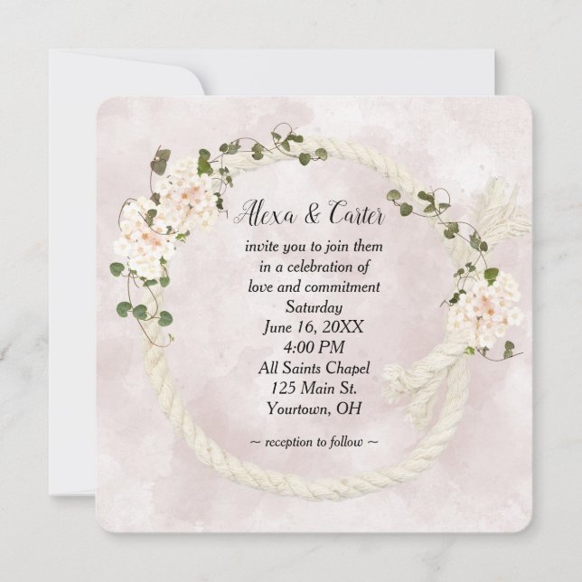 Rope Wreath and Hydrangea Bouquets Invitation (Front)