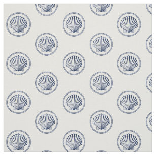 Roped Seashell Nautical Navy   White Pattern Fabric