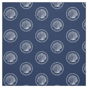 Roped Seashell Nautical Navy   White Pattern Fabric