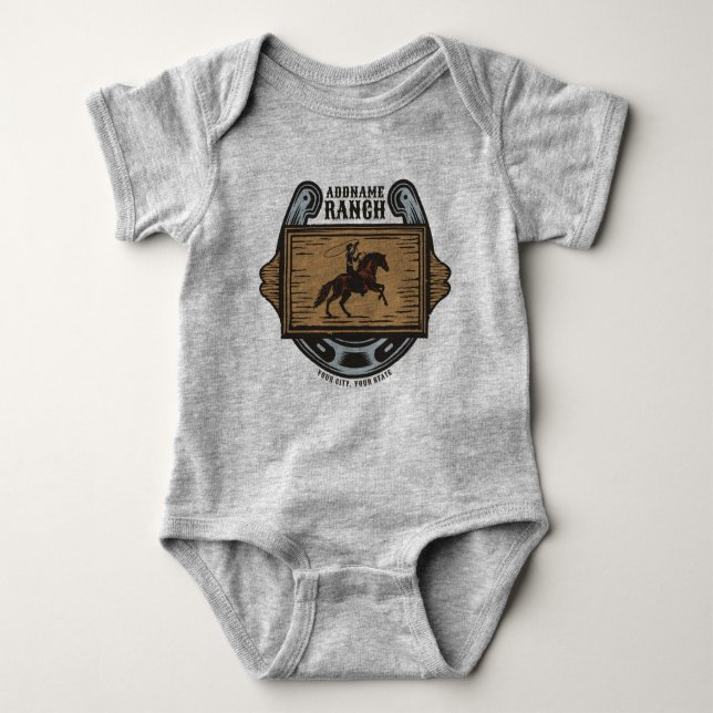 Roping Cowboy ADD NAME Western Family Horse Ranch Baby Bodysuit (Front)