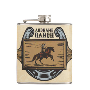 Roping Cowboy ADD NAME Western Family Horse Ranch Hip Flask