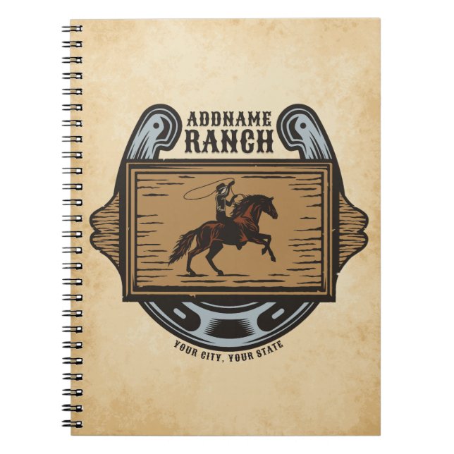 Roping Cowboy ADD NAME Western Family Horse Ranch Notebook (Front)