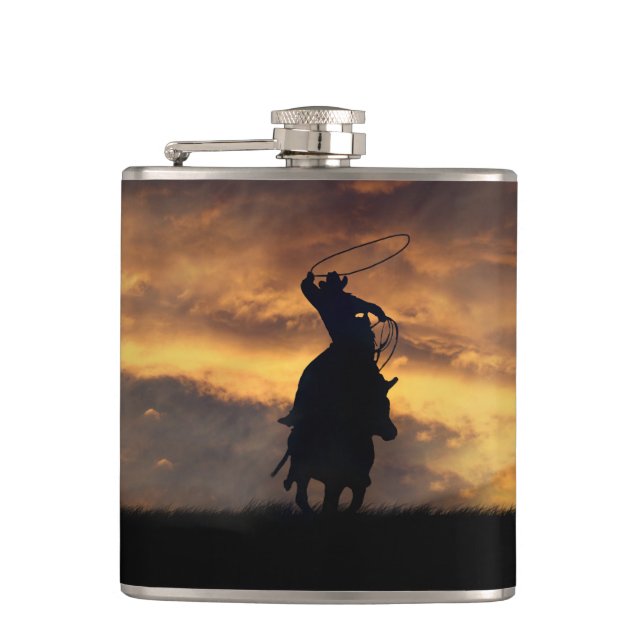 Roping Cowboy Flask (Front)