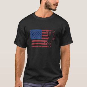 Roping Cowgirl USA Flag Western Cowboy Horse T-Shirt