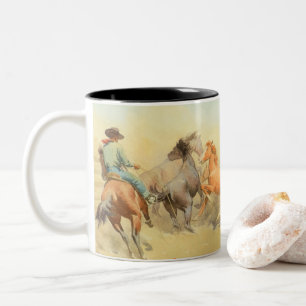 Roping Horses by Maynard Dixon Two-Tone Coffee Mug