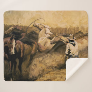 “Roping Palomino” Western Art by Maynard Dixon Sherpa Blanket