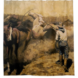 “Roping Palomino” Western Art by Maynard Dixon Shower Curtain