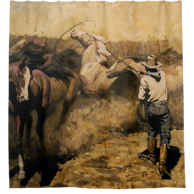 “Roping Palomino” Western Art by Maynard Dixon Shower Curtain (Front)